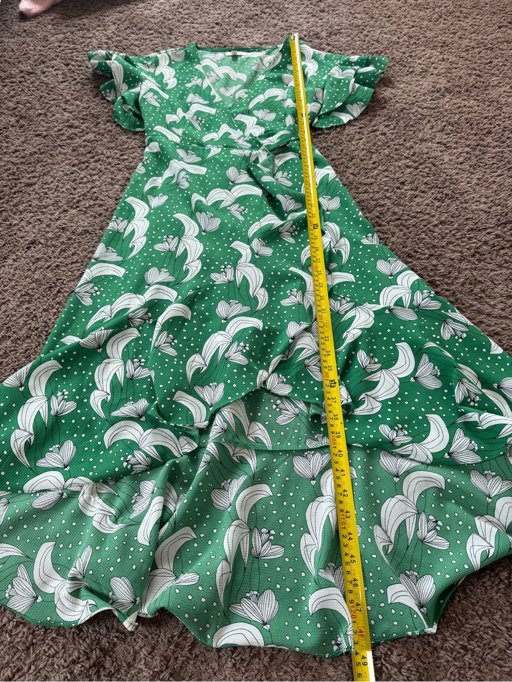 Max Studio Green Floral Print Ruffle Wrap Dress High Low Midi Flutter Sleeve XS - Picture 8 of 11